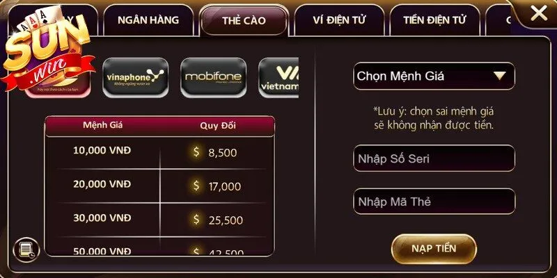 Khi nạp tiền anh em cần tuân thủ hạn mức quy định của hệ thống